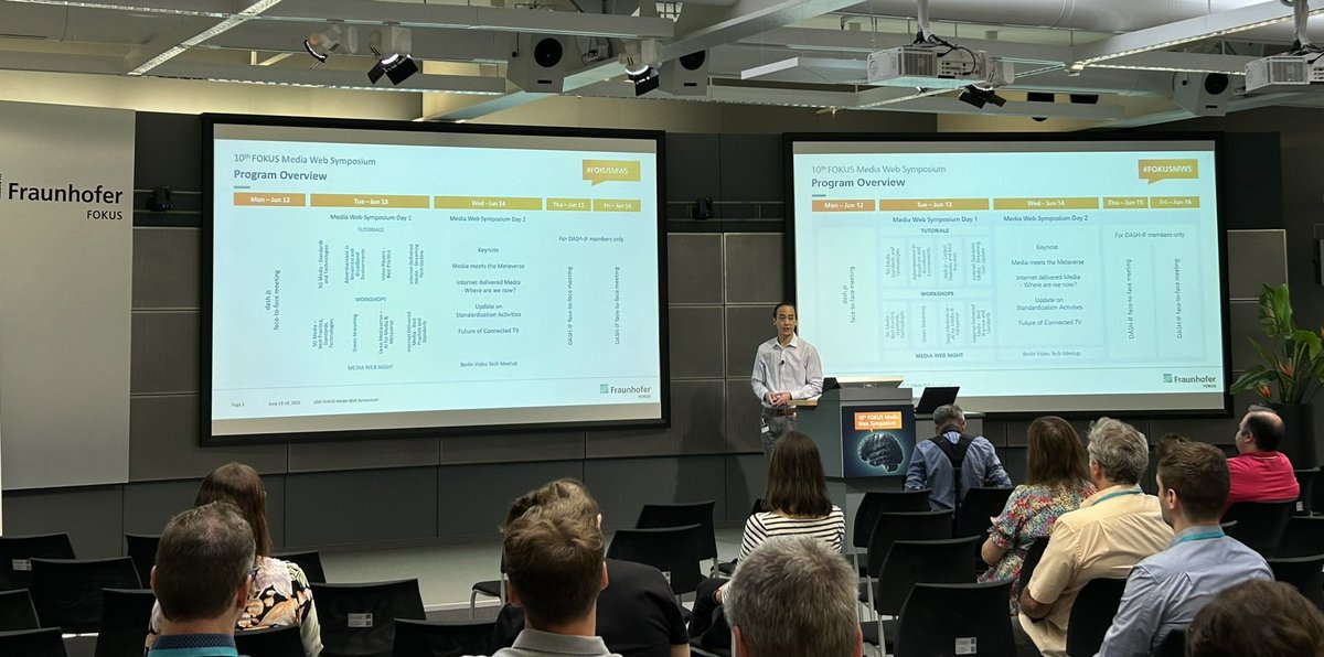 Today we start our #FOKUSMWS with four different tutorials. It's all about #5G Media, #dash.js, advertisement in broadcast and broadband environments and internet delivered media: fokus.fraunhofer.de/go/mws/tutoria… #HbbTV #AdaptiveStreaming #AdTech #Metaverse