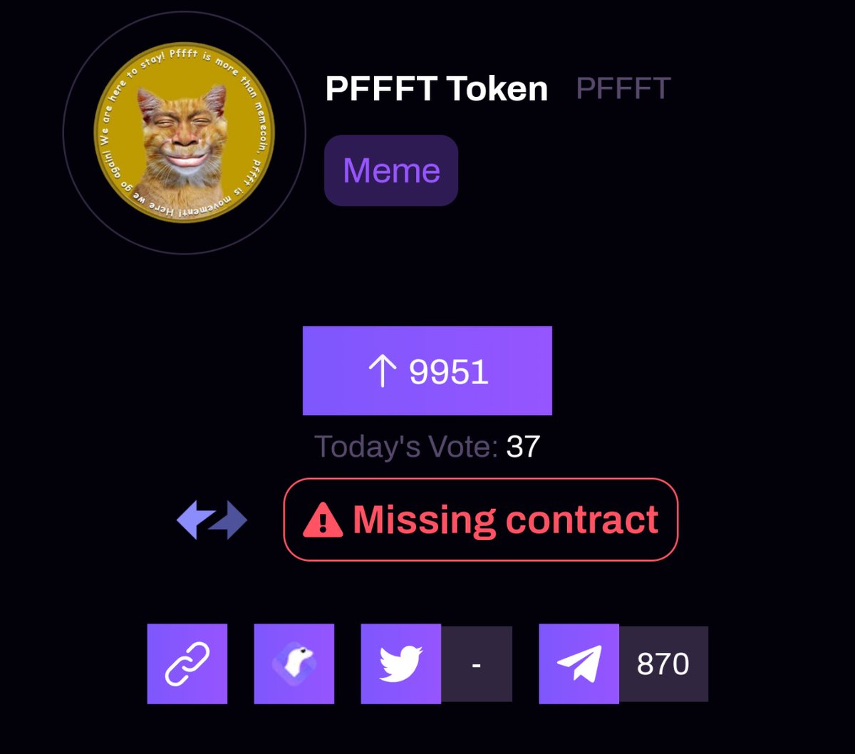 Pft_Airdrop's tweet photo. 6 Days Reach 9951 Voters, Thank you $PFFFT Army
Let's Vote More
https://t.co/klrX0OyoDI
#PFFFT #PffftToken #PffftToken #Memes #memecoin #zkMEME #Airdrop https://t.co/0uckYOsJ5Q