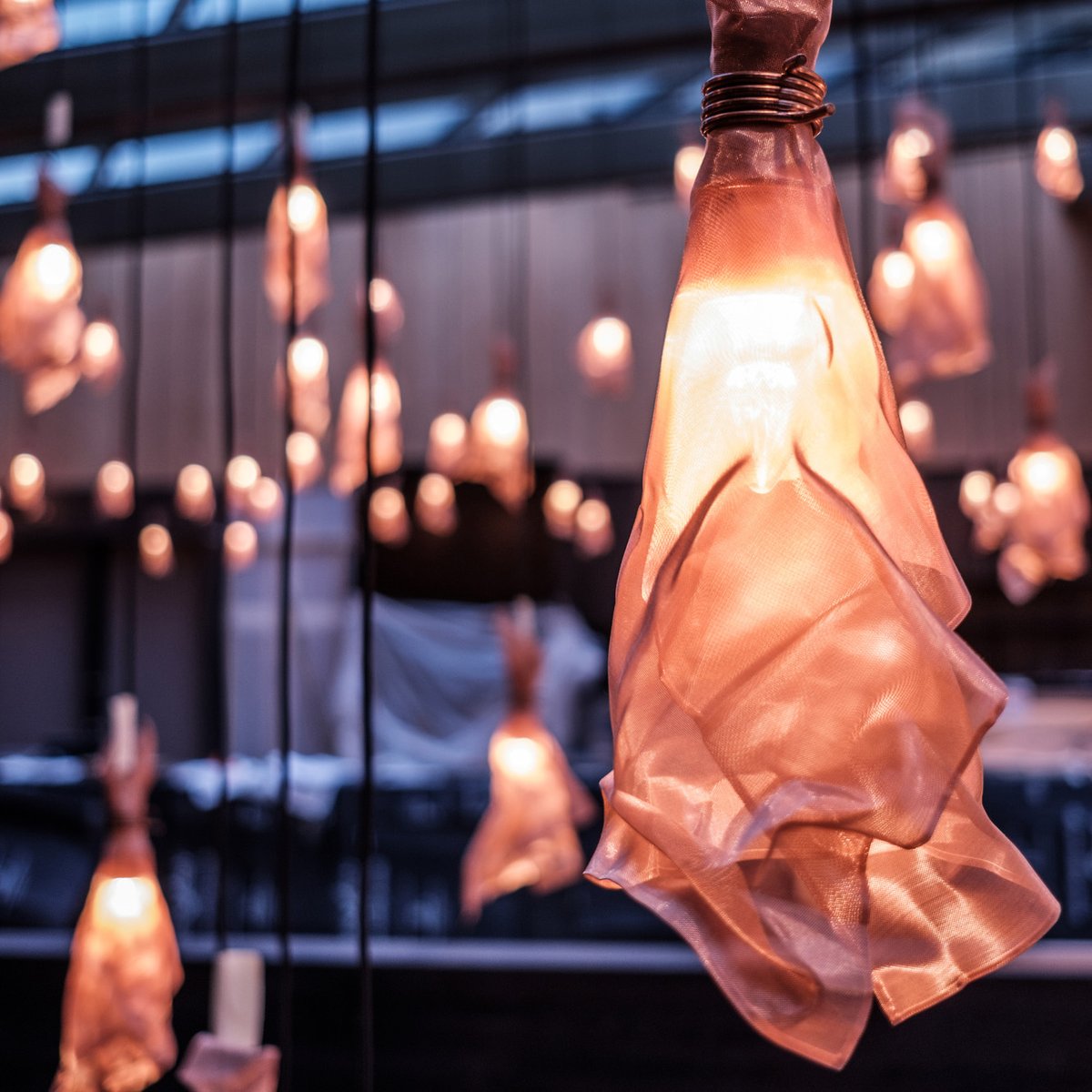 Opening today, the Architecture Room @royalacademy Summer Exhibition is curated by Peter Barber. We're showing the Bridge Light which was developed for the @_bridgetheatre. The dimmable lamp is wrapped in a fine copper mesh, hand crumpled to provide a sculptural effect.