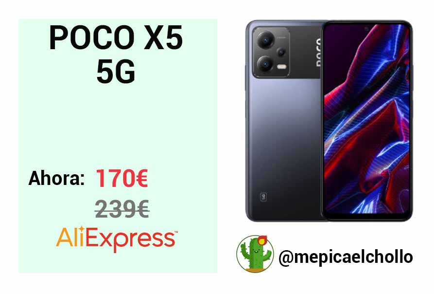POCO X5 5G a 170€ en Aliexpress 
✅ Envío gratis desde Europa 
✅ Procesador Snapdragon 695 Octa Core
✅ Pantalla AMOLED de 6,67 “
✅ RAM de 6GB + 128GB de memoria
✅ Cámara trasera de 48MP
✅ Triple cámara de 13MP frontal
✅ Batería de 5000mAh
Link: mepicaelchollo.com/poco-x5-5g-des…