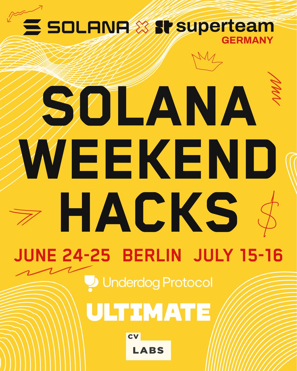 Introducing @Solana Weekend Hacks 🏗️ A hackathon series in Berlin, with a  mission to spark consumer crypto apps. Join us on two epic weekends: • June  24-25th • July 15-16th Sign up
