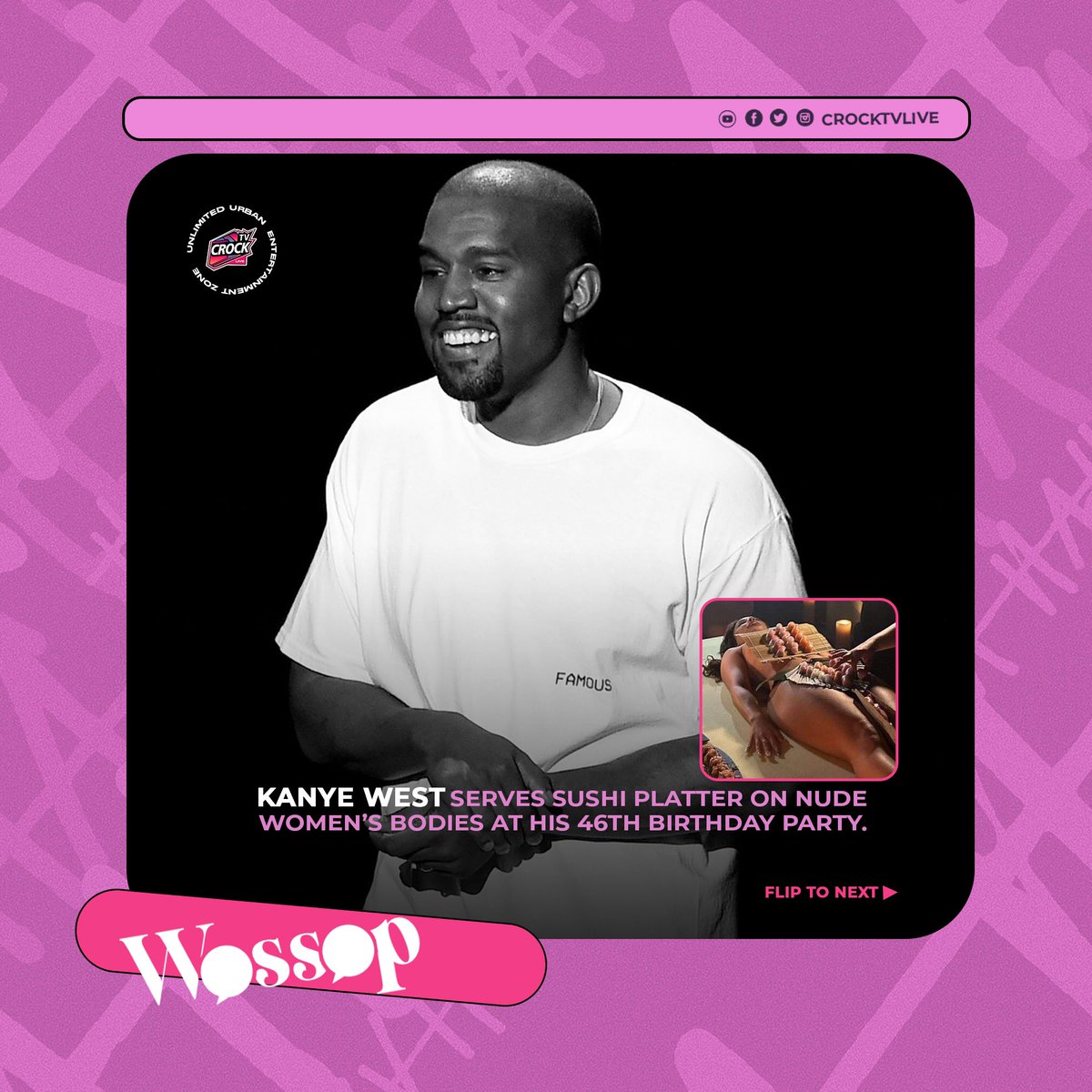crocktvlive's tweet photo. #kanyewest is back in the headlines, this time, for allegedly serving up sushi and sashimi to his guests, off the naked bodies of women. This is known to be a Japanese technique of Nyotaimori.
#crocktvlive #wosop #trending #Mbappe #blackstars #HEATCulture https://t.co/ZkFGL9WdZM