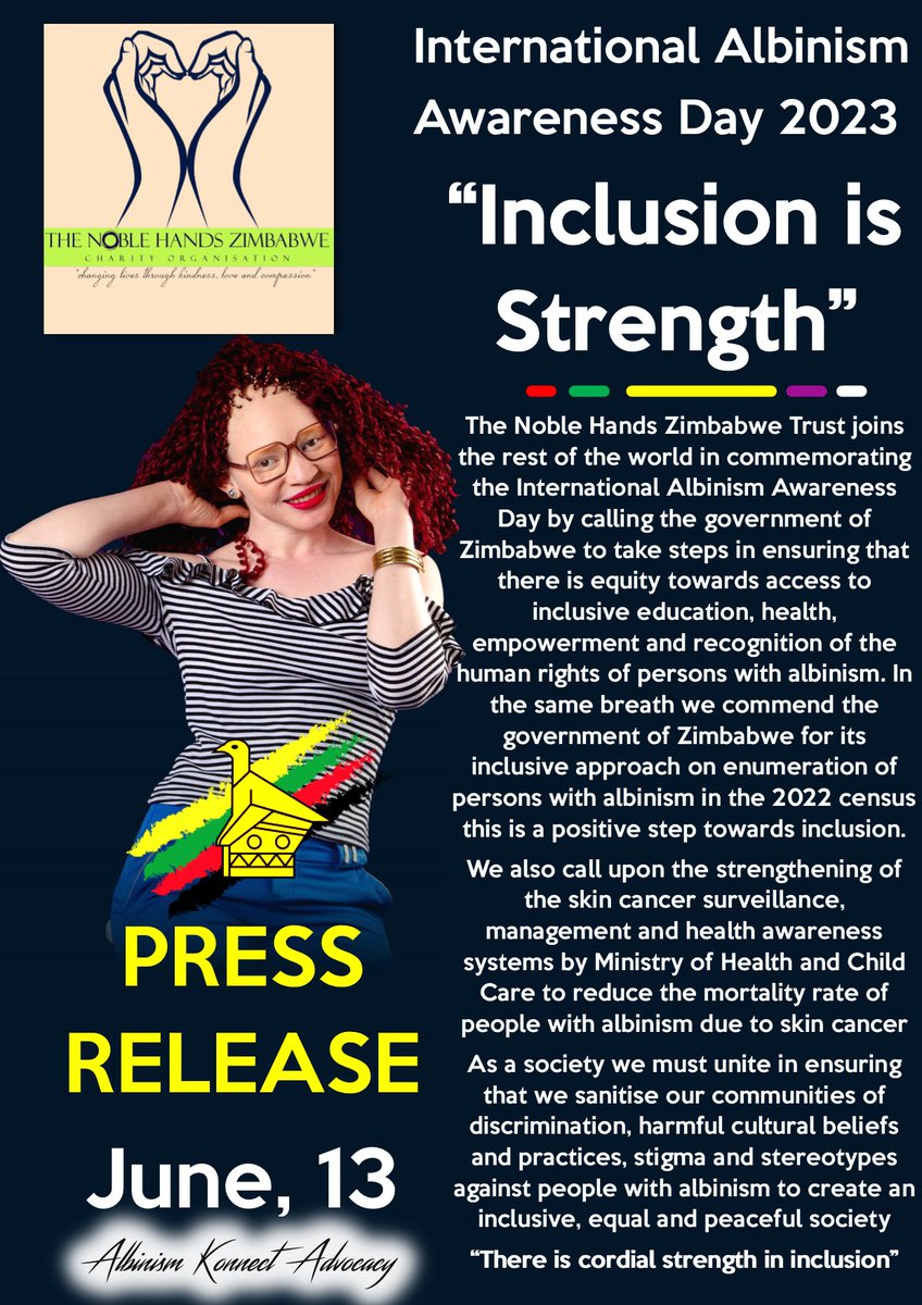 #InclusionIsStrength
#IAAD2023
Press release 📍

@AfricaAlbinism @UnAlbinism @OMpslsw @MoHCCZim @edmnangagwa @SkyzMetroFM @khulumanifm95 @yisenyathi @YouTubeOrganiz1 @BusisaMoyo @The_Tonga_Queen @BeeNubian @thegiverzim @saloe2398 @fortunechasi @ParliamentZim @UNICEFZIMBABWE