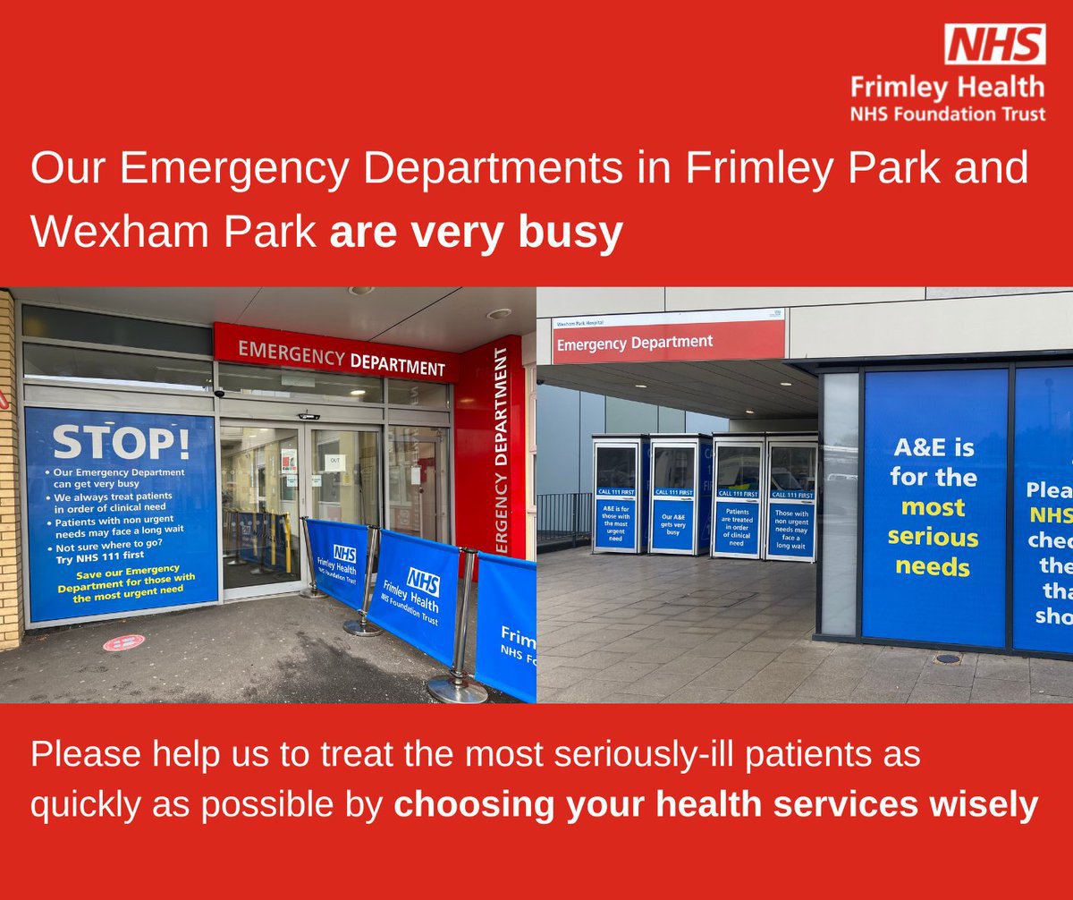 ⚠️ Our emergency departments are extremely busy. Please only attend in an emergency. Non-urgent cases are likely to be redirected to a more appropriate service/face significant wait times. 

🚨 Help us to keep A&amp;E free for those who need it most this week: bit.ly/3Nbz91M