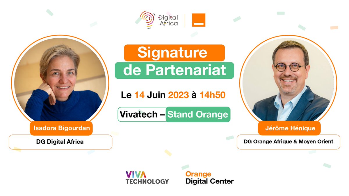 [#VivaTech] Rendez-vous demain sur le stand #Orange lors du grand salon dédié à l'innovation technologique et aux #startups !   

Une grande annonce concernant le réseau des #OrangeDigitalCenters est prévue sur place 😉 #AfricaTech