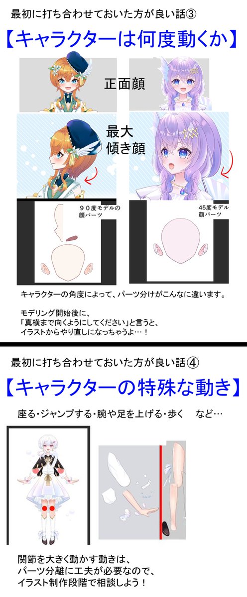 クオリティの高い #Live2D モデルを作るには、 「最初に要望を全部言う」のが良いです。  なので、「発注の際、お客さんに気を付けてほしいポイント」をまとめました～! 何を事前に言っておいた方がいいか、抑えておくのがオススメです!  #Live2D依頼 #イラスト依頼