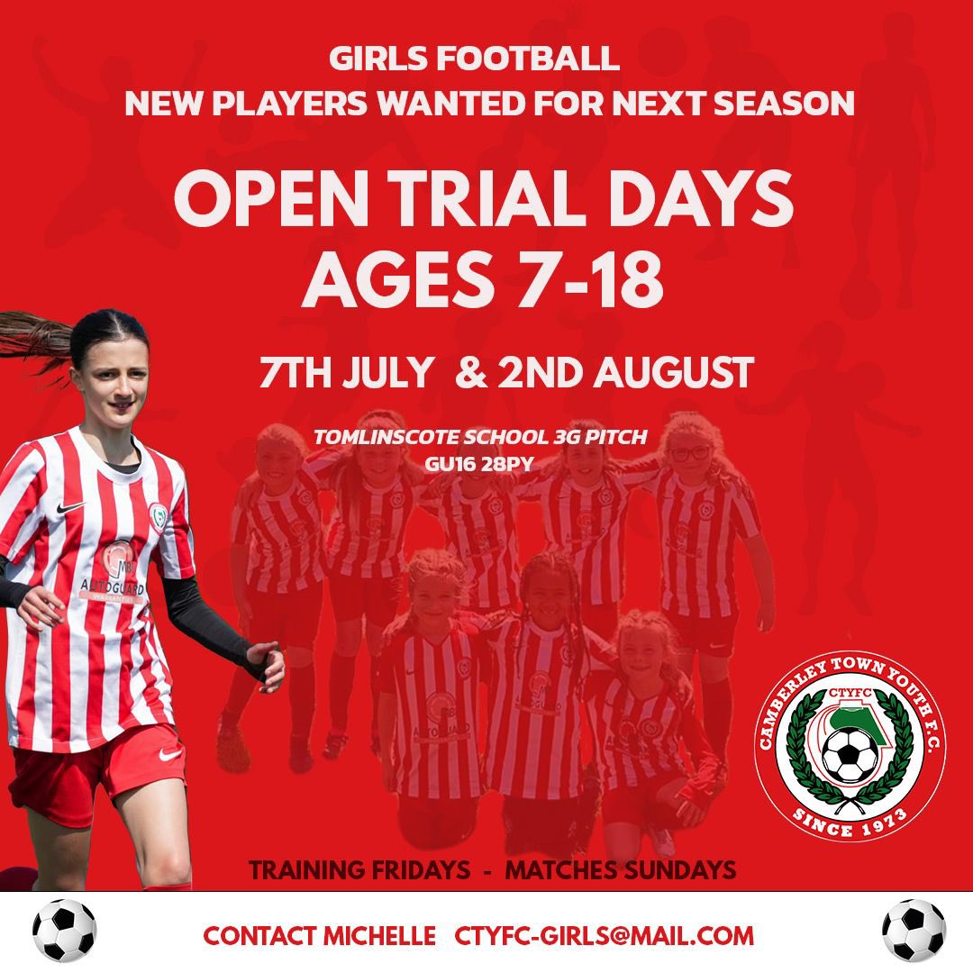 We are looking to continue grow our girls section for the 23/24 season. Experience is not required, days are open to all abilities! Please get in contact today ⚽️ #girlsfootball #surreyfootball #girlsfootballopportunties #thisgirlcan