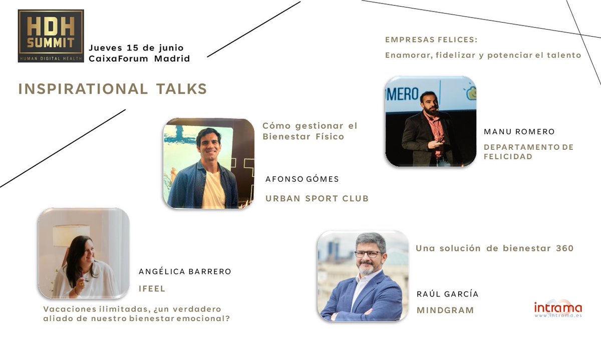 ¡¡¡Inspiración!!! Es la mejor definición para las #InspirationalTalks que disfrutaremos en #HDH23 organizado por <a href="/Intrama_es/">Intrama</a>  en las que hablaremos de #salud #bienestar y #felicidad en la organización 15 de Junio📌CaixaForum Madrid de 09h30 a 15h00
hdhsummit.com