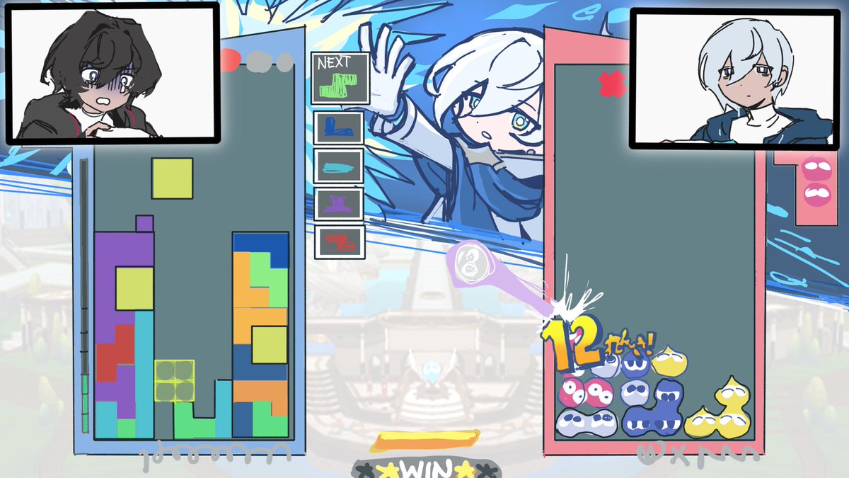 suaviterra's tweet photo. (repost) (im so ashamed i did the hair part wrong. its late . so sorry) clamor taught morby 4-wide rengaming and he never tried anything else until this match, where nyx harnesses the puyo knowledge harque (previous no.1 player) passed down to him https://t.co/JWcZEXeBr2