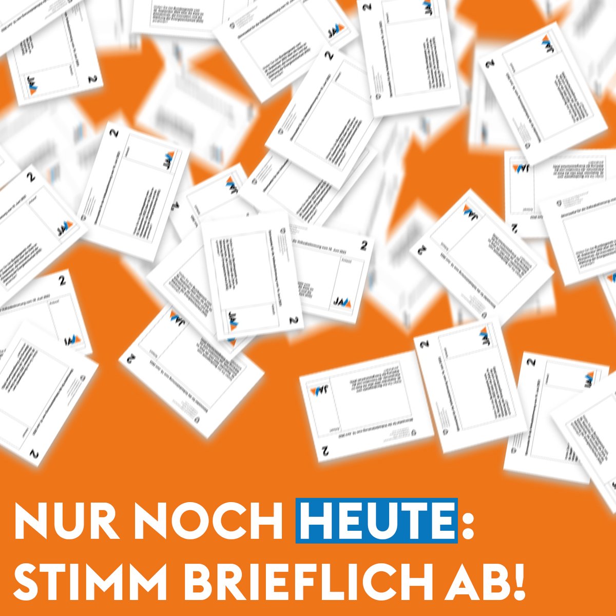 Last call: Heute ist der letzte Tag, um das Couvert in das Postfach zu werfen. Da die Umfragen eine tiefe Wahlbeteiligung vorhersagen, ist es entscheidend, dass wir ALLE wählen gehen. Jede Stimme zählt. Merci für das retweeten 💙 🧡
