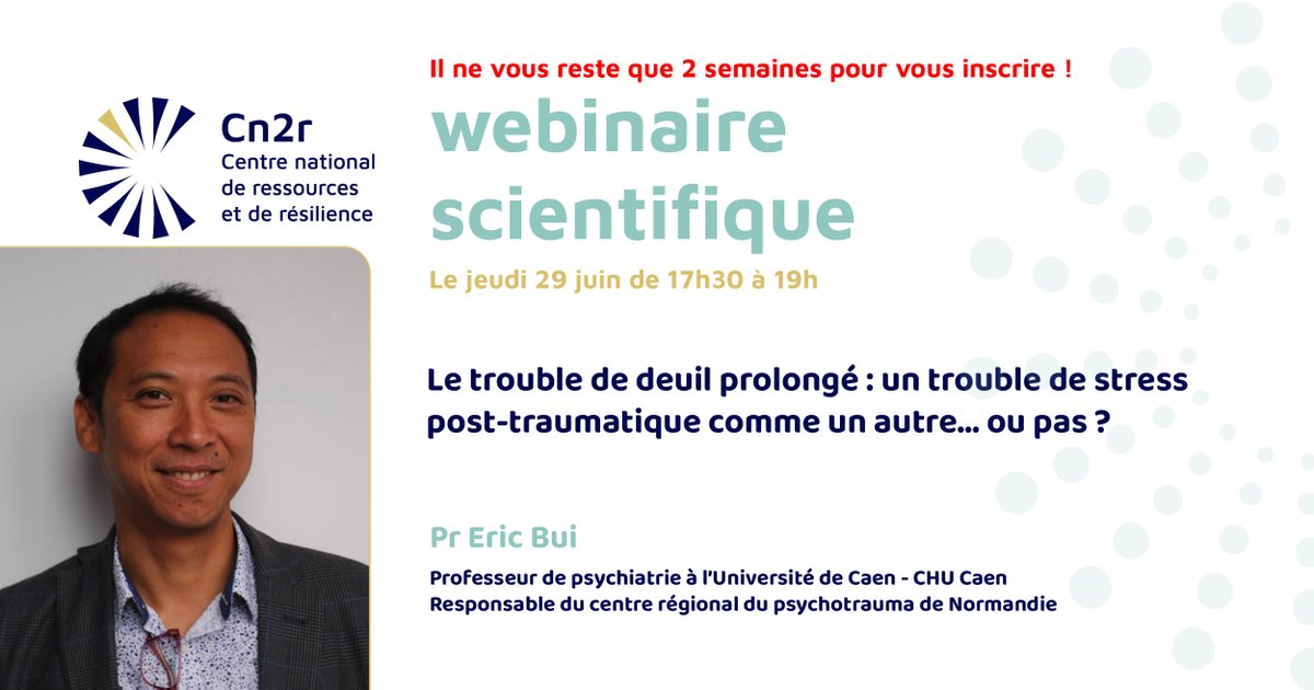 📢 Qu'est ce qu'un trouble de deuil prolongé ? Quelles sont les liens avec le trouble de stress post-traumatique ? Comment peut-on accompagner et soigner un deuil chronique ? Toutes les réponses le 29 juin avec le Pr Eric Bui, infos et inscriptions : public.message-business.com/emailing/58368…