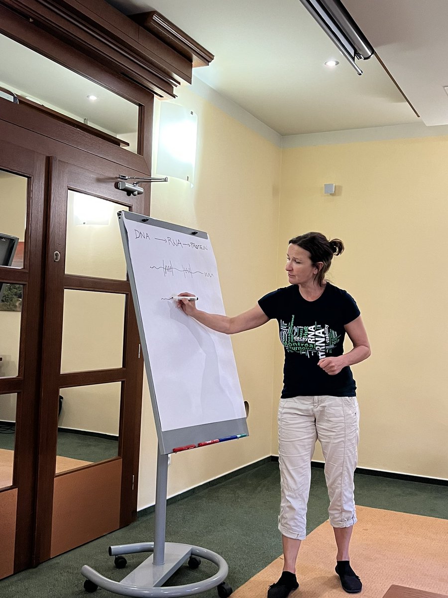 @CEITEC_Brno groupleader retreat starts with presentation of @SVanacova       Her numerous t-shirts highlight her passion for #RNA