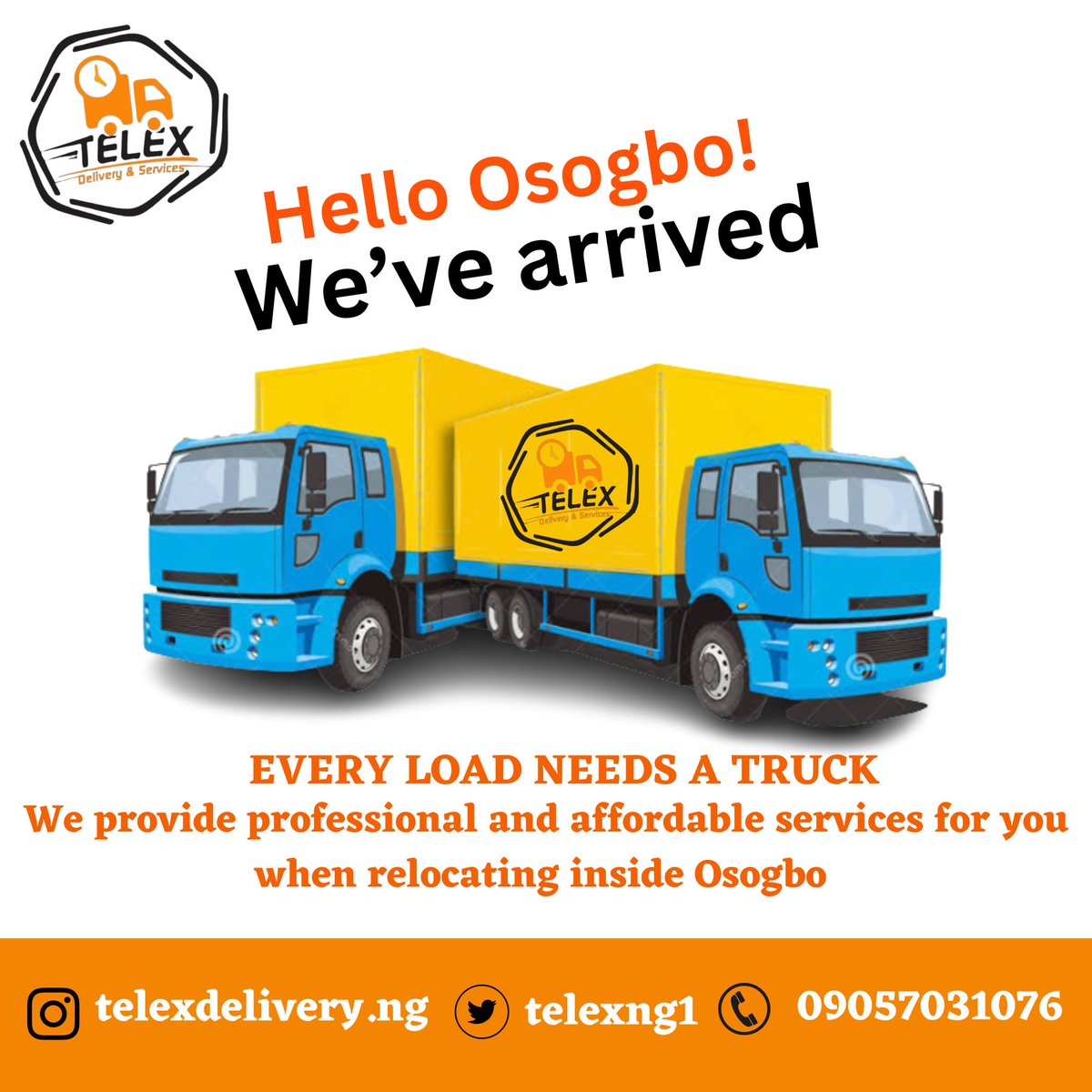 We are open for business as usual. You wanna relocate @InsideOsogbo and you need movers to help you pack your loads. Look no further. Telex Delivery is available 24/7 for all your Bookings without stress. 
.
.
.
.
#nostress #TuesdayFeeling #Tuesdaymorninglive