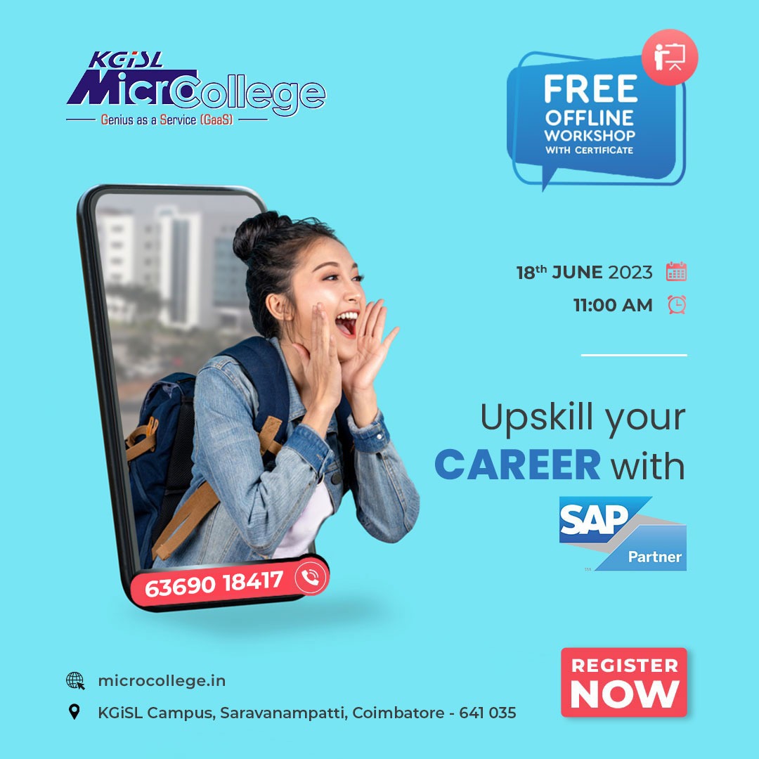 MicroCollegeOfl's tweet image. Register for free at forms.gle/oq82qGzyo4e3z4…
📅 Date: June 18, 2023
⏰ Time: [11 AM
📍 Location: KGiSL Campus, Saravanampatty, Coimbatore

#SAPworkshop #FreeTraining #CareerBoost #SAPCertification #SkillsDevelopment #Coimbatore