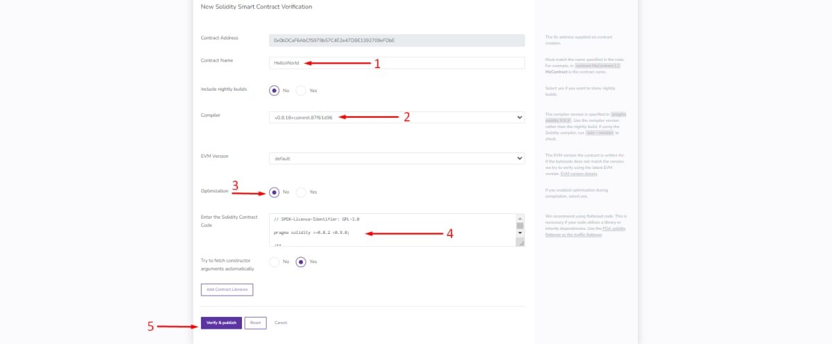 TaikoDailyMM's tweet photo. (7.4) Deploying a contract

Give your contract the same name as earlier;

Select the same Compiler as earlier;

Select “No” in Optimization;

Paste the deployment code;

Click “Verify &amp; Publish”. https://t.co/88U1qxm9Uw