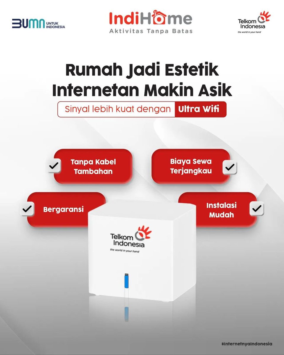 witel_sumut's tweet photo. Sobat, sekarang gak perlu lagi nyari sudut rumah yang internetnya kuat  cukup dgn langganan Ultra Wifi, internetan mau di ruangan mana pun tetap lancar, bisa tetap menjaga estetika rumah, serta praktis pemasangannya. selengkapnya di https://t.co/WXgns80qbi.

#AktivitasTanpaBatas https://t.co/hmHn52IzFw