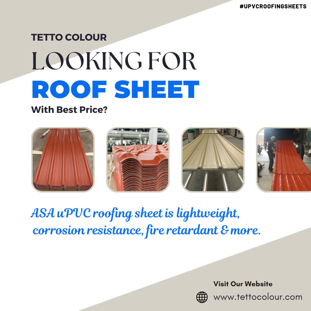 ColourTetto's tweet image. Wide range of products which include roofing sheets, uPVC Multilayer Roofing #roofsheet, pvc roofing sheet and uPVC 3 Layer #RoofingSheet in India | TettoColour.com

✅Know More: rb.gy/e8lvl

#india #roof