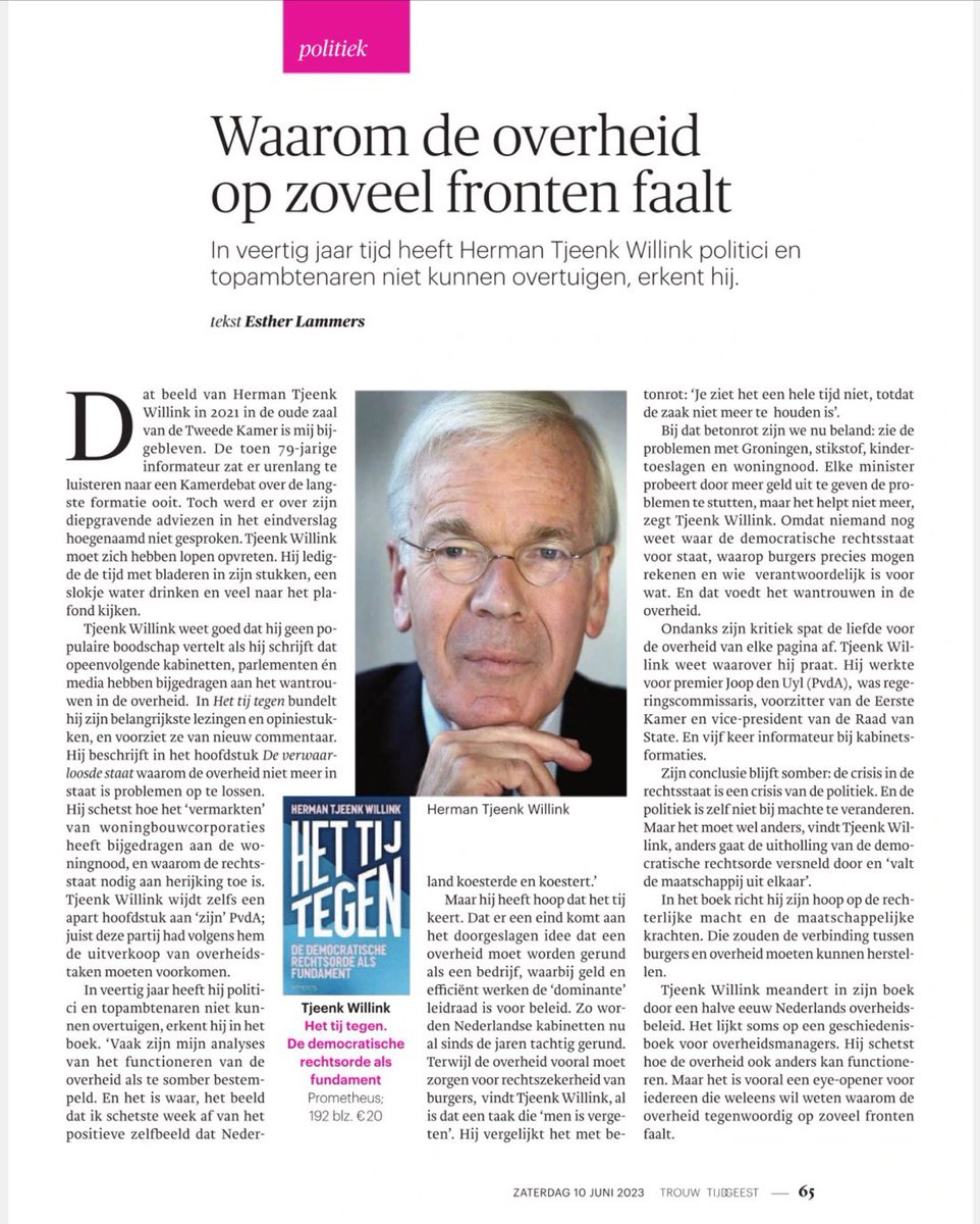 Tjeenk Willink: ‘De crisis in de rechtsstaat is een crisis van de politiek, die zelf niet bij machte is te veranderen. Maar het moet wel anders.’
