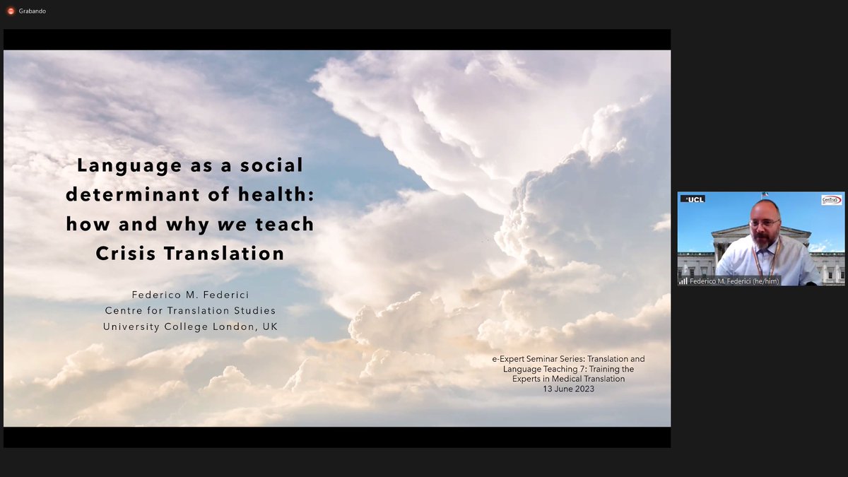eExpertSeminarS's tweet photo. "Language is not just a means of communication; it's a social determinant of health. Thrilled to hear Prof. Federico Federici from UCL shed light on the importance of crisis translation and its impact on well-being. #LanguageHealth #CrisisTranslation #eExpertSeminars https://t.co/6ssmtplI90