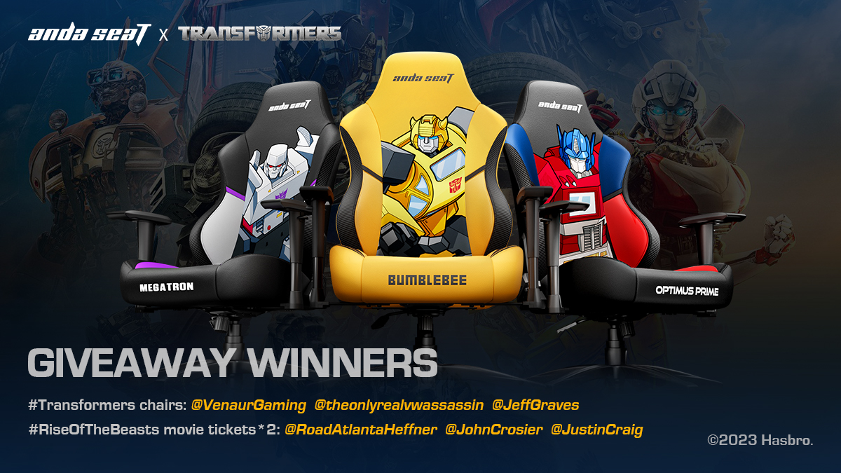 Thank you to everyone who participated in the AndaSeat Transformers Giveaway! Congratulations to the winners!!👏
#Transformers chairs  @VenaurGaming @theonlyrealvwassassin  @JeffGraves 
#RiseOfTheBeasts movie tickets*2 @RoadAtlantaHeffner  @JohnCrosier  @JustinCraig 
Stay tuned!