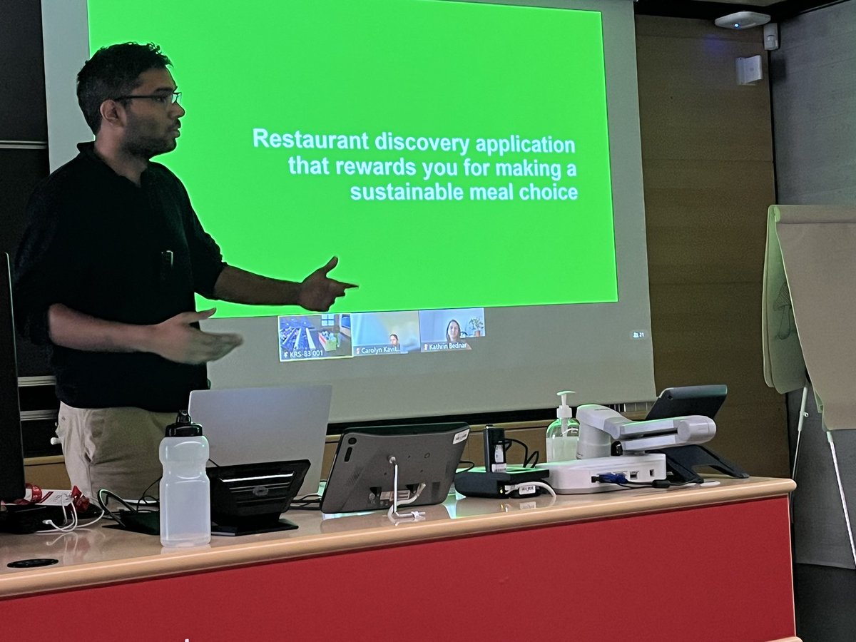ifip_94's tweet photo. And now we get a #startup elevator pitch! @ktejas98 presents the Food Futures Project - a way to measure, record and validate #sustainable food choices, all of this being fun! #ECIS2023 https://t.co/VzIj8Qum0X