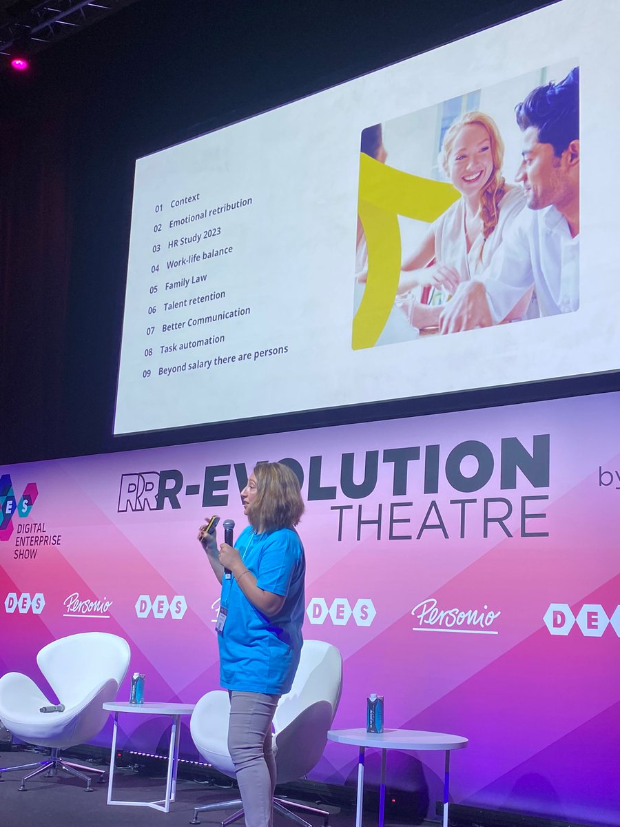Es el turno de Angelina Gentili, Head of People Operations de @PersonioHR, con su interesante #speech "#Technology: the key for the emotional retribution" 🎙

#HRSummit #DES2023