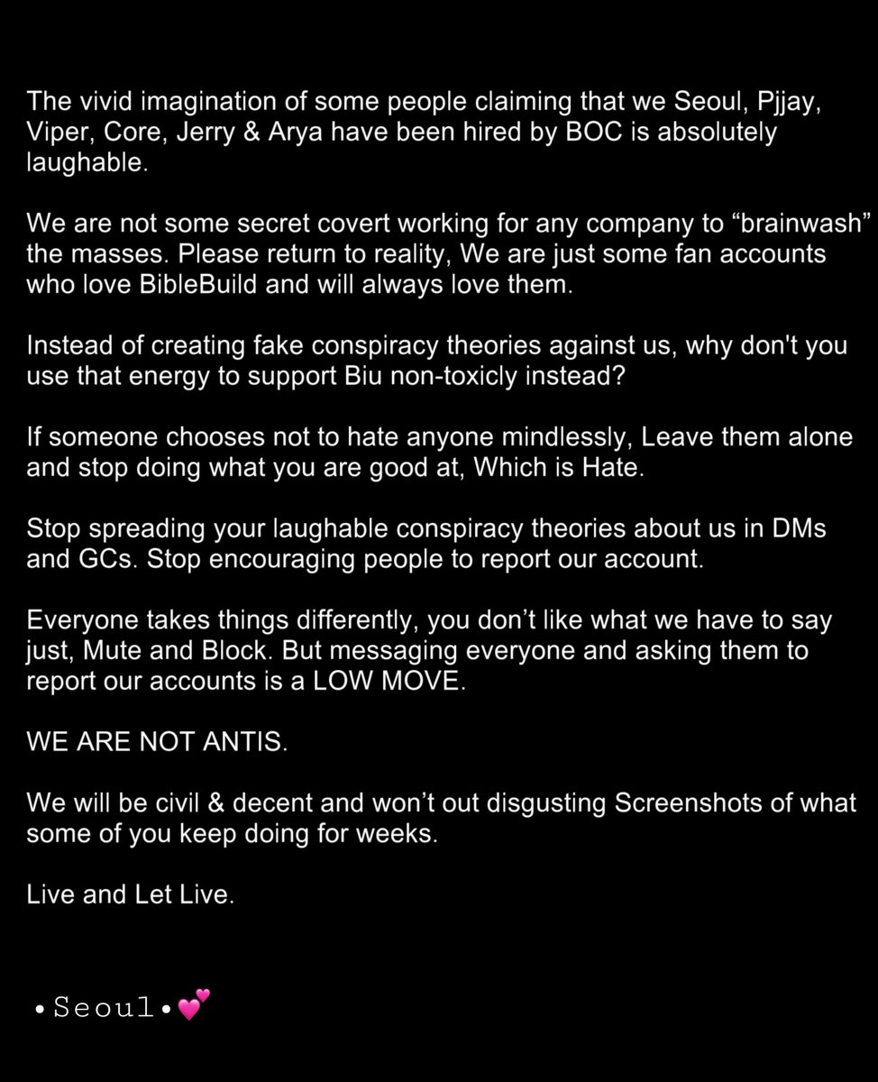 notbsumettikul's tweet photo. STATEMENT 
—False rumour of our account being paid by BOC to spread news.

@Anotherwhoiam @biuberryluve @cclodye @SeoulVegas  @Bibbiuprotector https://t.co/gWOng994H7