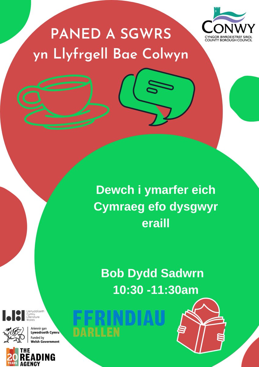 Wedi dechrau dysgu Cymraeg? 💬🏴󠁧󠁢󠁷󠁬󠁳󠁿

Ymarfer eich sgiliau gyda phobl eraill mewn sesiynau anffurfiol cyfeillgar hefo paned yn llyfrgell Bae Colwyn. ☕

Cysylltwch â ni am ragor o wybodaeth! 👋

☎️ 01492 577510
✉️ llyfrgell.baecolwyn.conwy.gov.uk

#CaruLlyfrgelloedd