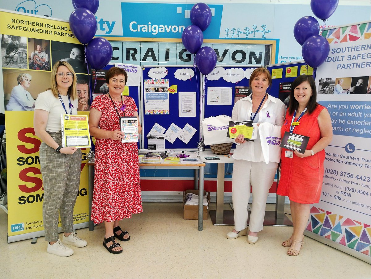 This week we are marking World Elder Abuse Awareness Day. 
Trust reps from our adult protection team and @alzheimerssoc are at Tesco Extra Craigavon until 2pm today. 
Come along and have a chat with them!
#weaad