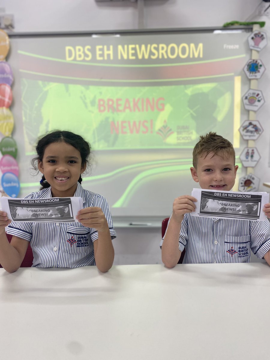 Year 2 are getting into character as news reporters this week as they recount Tom’s journey around the world, summarising the key events from our class text ‘The Boy Who Biked the World’ 📰🎥 <a href="/DubaiBritishEH/">Dubai British School</a> #BeginsAtDBSEH