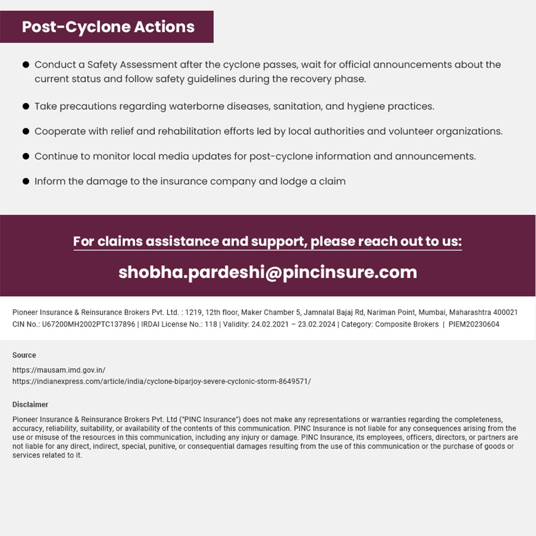 PINCInsurance's tweet photo. 🌪️ PINC Insurance presents new updates on Biparjoy!  

It's now an extremely severe cyclonic storm, likely to make landfall on June 15.  

Check the live updates: https://t.co/cUvxO599Ul… 

#Cyclone #CycloneBiparjoy #ThinkPINC #PINCInsurance #PINCFamily https://t.co/nnq6RIoCEy