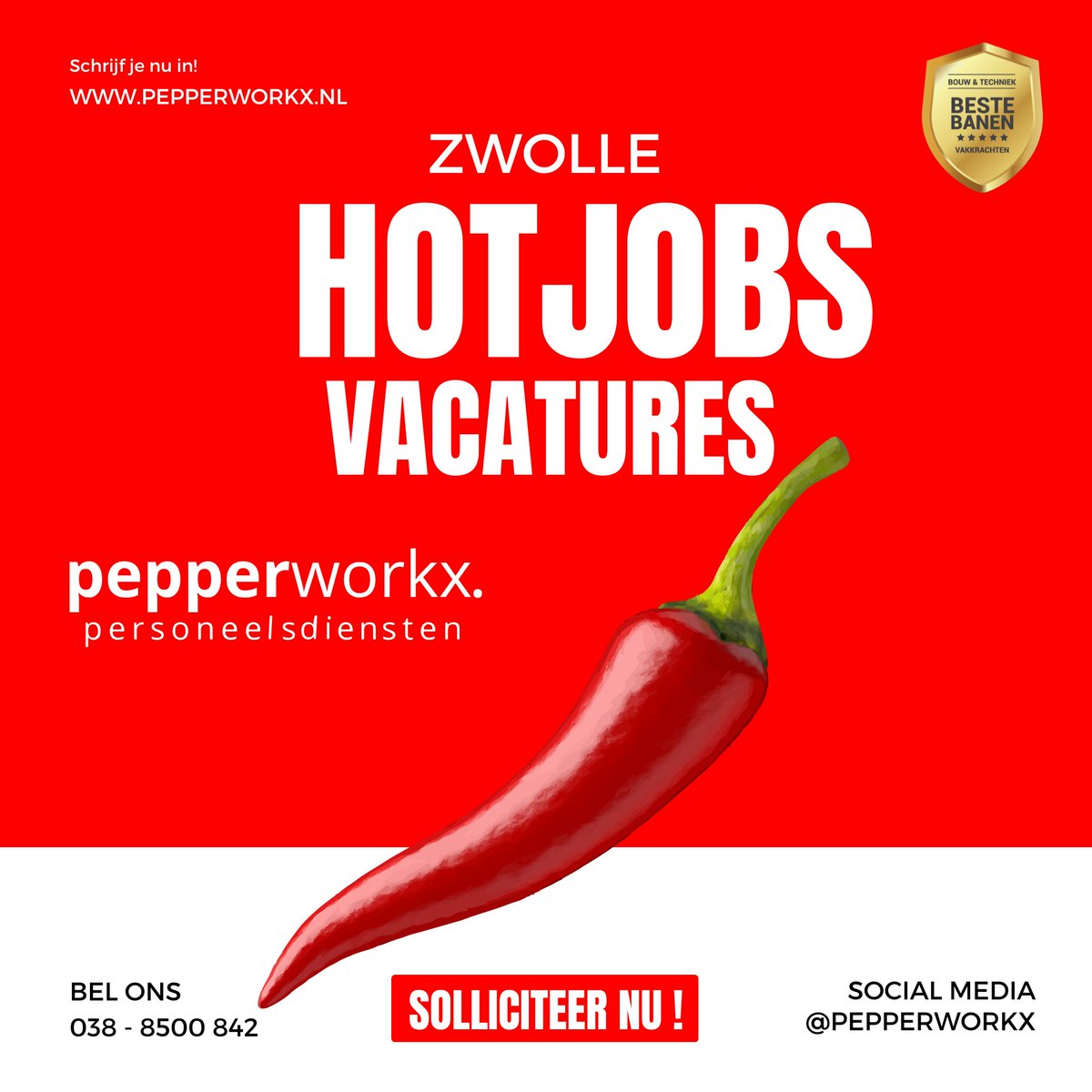 De beste banen en vacatures in Bouw, Infra en Techniek vind je bij Pepperworkx 💪🌶 #vacatures #zwolle #uitzendbureau #pepperworkx