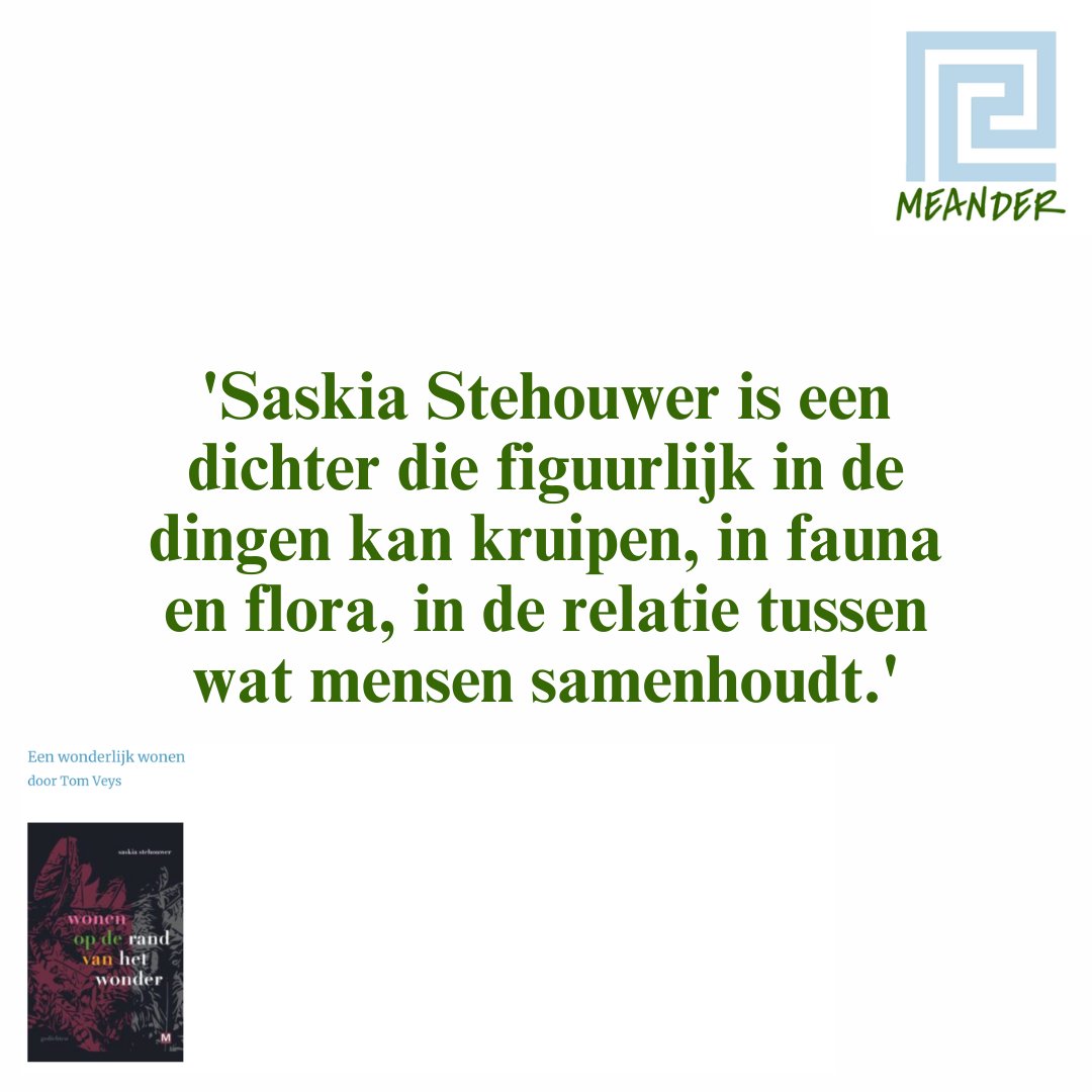 Afgelopen week verschenen twee mooie recensies voor 'wonen op de rand van het wonder', de dichtbundel van Saskia Stehouwer. Veel dank Hanneke van Eijken (Poëzietijdschrift Awater) en Tom Veys (Meander Poëzie).