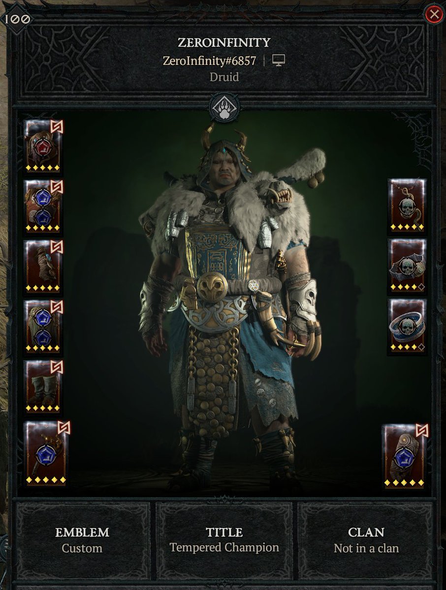 ZeroInfinity074's tweet photo. @Diablo 
Diablo 4 Hardcore Level 100 with Tornado Wolf Druid BTag: ZeroInfinity#6857

#Diablo4Hardcore https://t.co/qYmwuATNTs