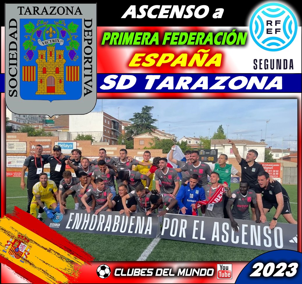 ClubsDelMundo's tweet photo. Y el último en ascender a PRIMERA FEDERACIÓN ESPAÑOLA es la SD TARAZONA. Enhorabuena al conjunto Aragones. #SDTarazona #Tarazona #Aragon #SegundaFederacion #SegundaRFEF #rfef2 #RFEF1 #PrimeraFederacion #PrimeraRFEF @SDTarazona https://t.co/ywrakB8iTG