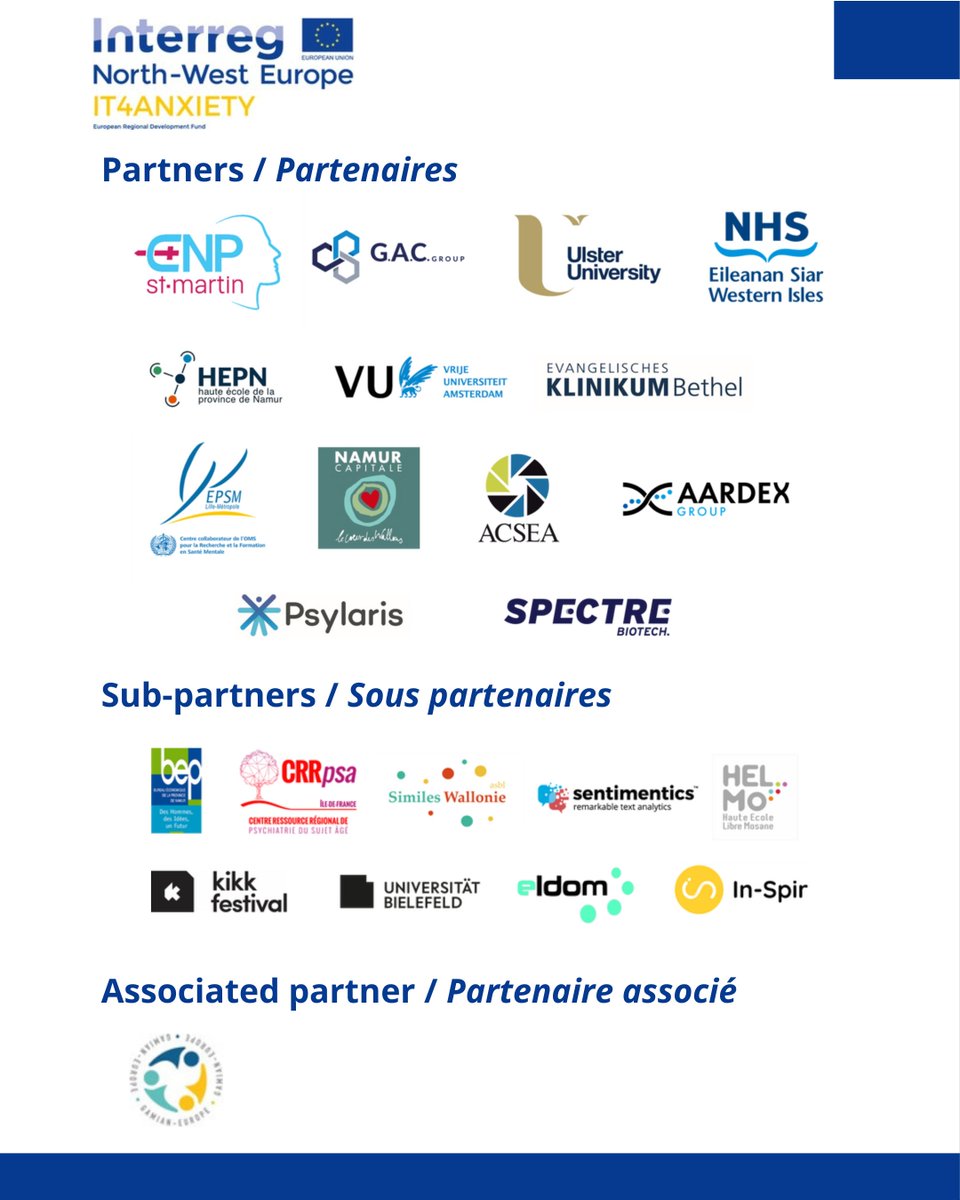 Our June 29 event is supported by several partners : 

Centre Neuro Psychiatrique Saint-Martin
Namur Europe Wallonie (NEW) ASBL
Haute Ecole de la Province de Namur 
Haute Ecole Libre Mosane 
NHS Western Isles
Ulster University
CCOMS
G.A.C. Group

👉eventbrite.be/e/billets-it4a…