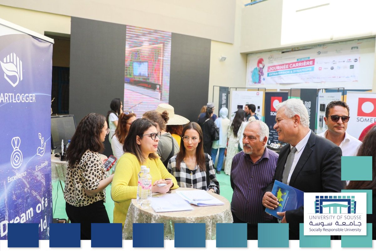 Univ_of_sousse's tweet photo. 📸Take a #visual journey through the highlights and remarkable moments of the 2nd edition of our #CareerPathDay, held under the theme "Extraversion &amp; Dynamism" on June 7, 2023 at #ISBAS. 
✅The event was inaugurated by the President of the University of Sousse, Pr. Lotfi BELKACEM https://t.co/lCICzhUb2T