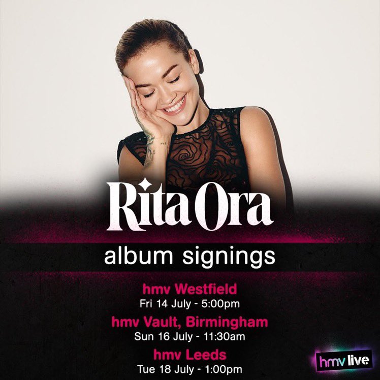 ✍️ | With the release of her third album 'You & I', @RitaOra will be joining @hmvtweets for three in-store album signings!

Pre-order NOW to attend: ow.ly/XuUZ50OLZfk
#hmvLive