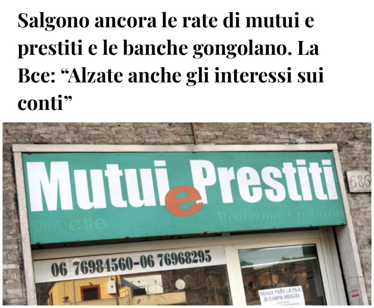 JacopoDelTaglia's tweet image. Le rate dei #mutui stanno raggiungendo prezzi da usura e mentre il governo non fa nulla le banche festeggiano. Il @Mov5Stelle aveva fatto delle proposte come tassare gli extraprofitti delle banche ma come sempre il governo preferisce stare dalla parte dei potenti e fare guerra ai