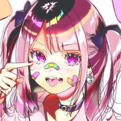 1girl bandaid tongue solo bandaid on face tongue out pink hair  illustration images