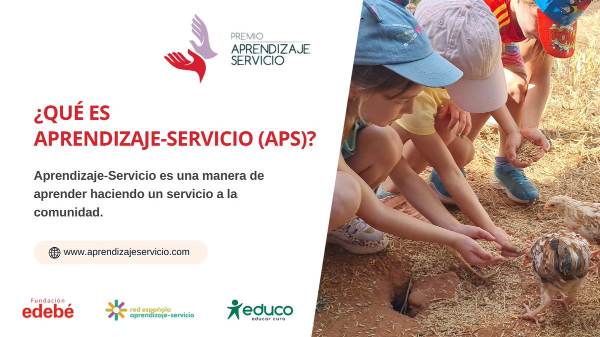 Educo (@educo_ong) on Twitter photo ¿Sabes qué es Aprendizaje-Servicio (ApS)? 
#ApS es una manera de aprender haciendo un servicio a la comunidad.
✅ Frente a una necesidad social, estudiantes emprenden una acción de servicio a la comunidad.
Conoce más sobre ApS y los #PremiosApS2023➡️
aprendizajeservicio.com ¿Sabes qué es Aprendizaje-Servicio (ApS)? 
#ApS es una manera de aprender haciendo un servicio a la comunidad.
✅ Frente a una necesidad social, estudiantes emprenden una acción de servicio a la comunidad.
Conoce más sobre ApS y los #PremiosApS2023➡️
aprendizajeservicio.com