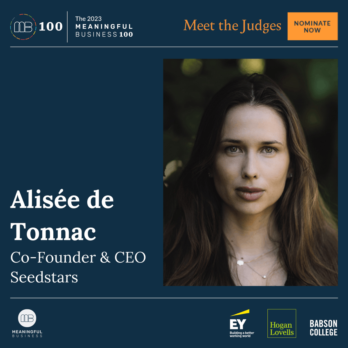 Seedstars (@seedstars) on Twitter photo We are thrilled to share that our co-CEO & co-founder, <a href="/aliseedt/">Alisée de Tonnac</a> will be part of the jury for the #2023MB100, run by <a href="/MB_Community/">Meaningful Business</a>. The award celebrates individuals combining profit and purpose to help achieve the <a href="/UN/">United Nations</a> #GlobalGoals. 
🏆 Nominate a leader: 
meaningful.business/mb100-2023/ We are thrilled to share that our co-CEO & co-founder, <a href="/aliseedt/">Alisée de Tonnac</a> will be part of the jury for the #2023MB100, run by <a href="/MB_Community/">Meaningful Business</a>. The award celebrates individuals combining profit and purpose to help achieve the <a href="/UN/">United Nations</a> #GlobalGoals. 
🏆 Nominate a leader: 
meaningful.business/mb100-2023/