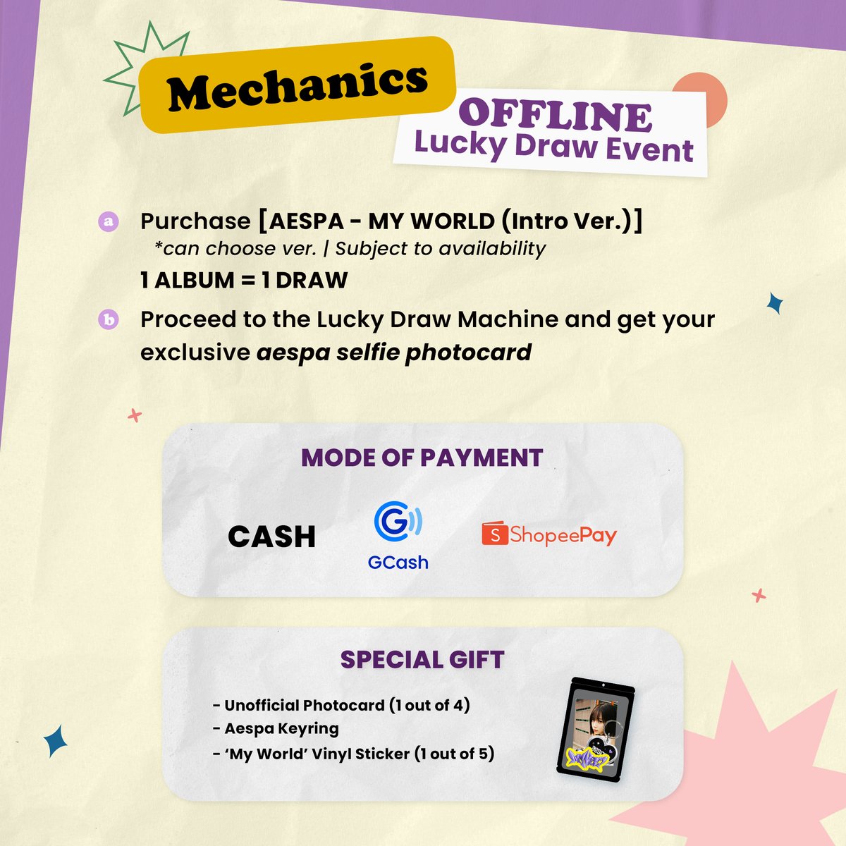 cnaphils's tweet photo. Visit us at CNA New Farmers Plaza, Cubao on June 17-30 and experience the #LuckyDrawMachine.✨
Here's what you can expect:
🎰✨ Lucky Draw Event (Random 1 out of 4 Photocards)
🎁 Free Gift (Limited only)
So spicy~ 🔥
See you there, chingus!
#LuckyDrawEvent #CNALuckyDrawEvent https://t.co/IRpqWDENf8