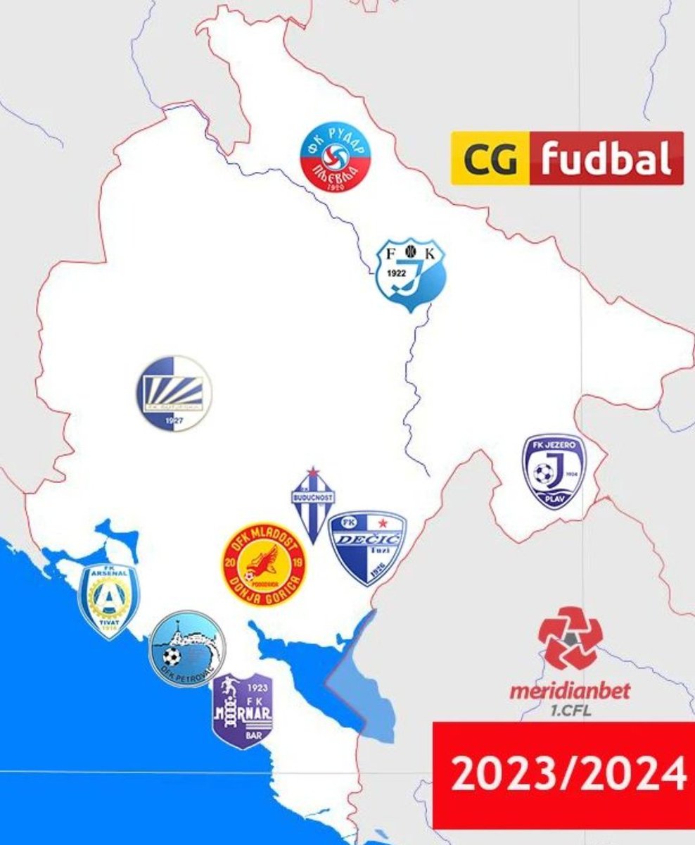 🇲🇪 | Karadağ 1. Ligi'nde 2023/24 sezonunda mücadele edecek takımların haritası: