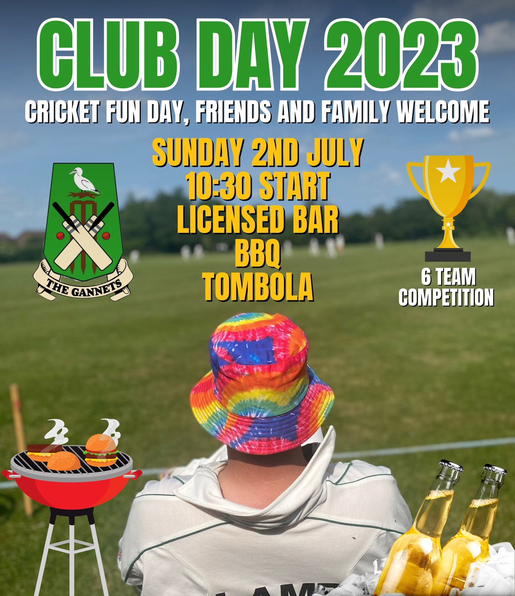 🏏 Club Day 2023 🏏

Come and join us on Sunday 2nd July 2023 for our annual fun day at Thorley Cricket Club 😁

⏰ 10:30 Start
🍻 Licensed Bar 
🔥 BBQ
🪅 Tombola 
🏆 6aside Cricket Competition 

Everyone welcome, see you all on Sunday 2nd July 🏏☀️