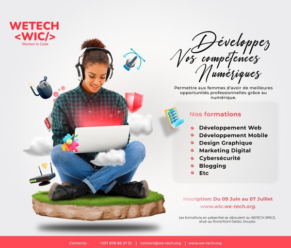 Formation #WETECHWIC (Women in Code) 
La prochaine vague de formations WETECH est disponible! 
- Dev. mobile/web
- Design graphique
- Marketing digital, etc.
Retrouvez toutes nos formations sur wic.we-tech.org.
Inscription du 12/06 au 7/07  sur wic.we-tech.org