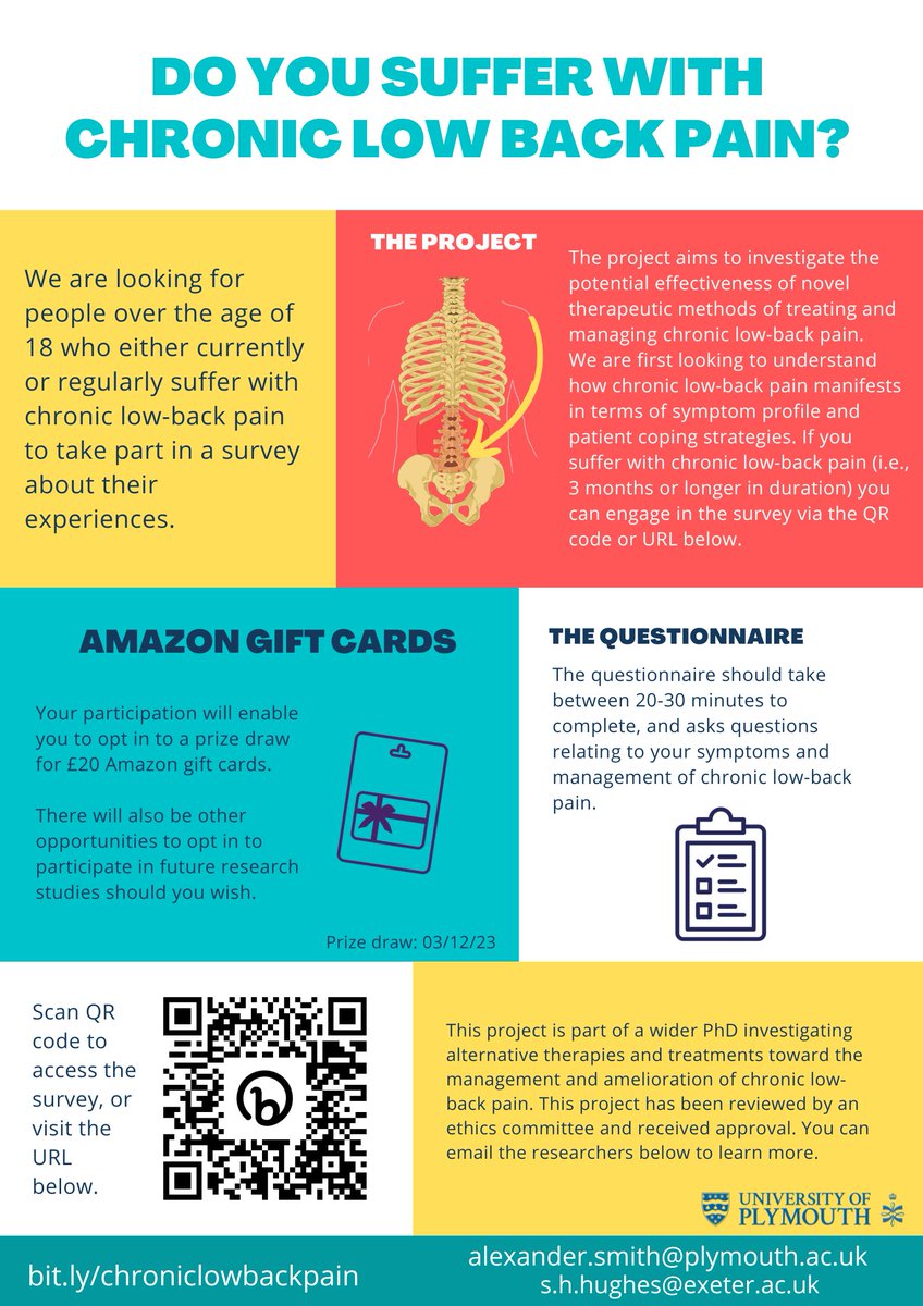alex_t_smi's tweet image. Do you suffer with #ChronicLowBackPain? We are carrying out innovative new #PsychologicalResearch to aid the development of novel therapies and need your help! #ParticipantsWanted who are patients living with chronic low back pain to fill out an online questionnaire: