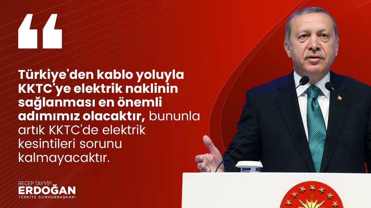 Cumhurbaşkanımız
Recep Tayyip Erdoğan:

'Türkiye'den kablo yoluyla KKTC'ye elektrik naklinin sağlanması en önemli adımımız olacaktır, bununla artık KKTC'de elektrik kesintileri sorunu kalmayacaktır.'

#DünyaLideriKKTCde
