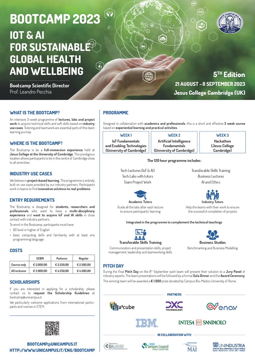 Save the dates for the 𝐈𝐨𝐓 &amp; 𝐀𝐈 𝐒𝐮𝐬𝐭𝐚𝐢𝐧𝐚𝐛𝐥𝐞 𝐆𝐥𝐨𝐛𝐚𝐥 𝐇𝐞𝐚𝐥𝐭𝐡 &amp; 𝐖𝐞𝐥𝐥𝐛𝐞𝐢𝐧𝐠 𝐁𝐨𝐨𝐭𝐜𝐚𝐦𝐩 𝟐𝟎𝟐𝟑 which will take place in 𝐂𝐚𝐦𝐛𝐫𝐢𝐝𝐠𝐞 from 𝟐𝟏 𝐀𝐮𝐠𝐮𝐬𝐭 𝐭𝐨 𝟖 𝐒𝐞𝐩𝐭𝐞𝐦𝐛𝐞𝐫 𝟐𝟎𝟐𝟑 in Jesus College of the Univ. of Cambridge.