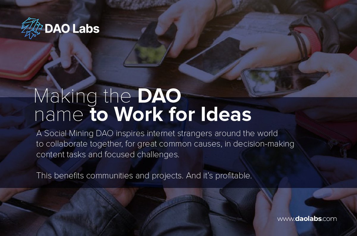 TheDAOLabs's tweet photo. Strangers around the world collaborate together in common causes and challenges, building value around a project, but only under a DAO model would be profitable for everyone. 

That's what we do at #SocialMining . 

Read Alexis Trujillo´s insights, here:

https://t.co/nx7RlOqUwQ https://t.co/jrN2FXcVeR
